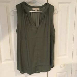 Olive sleeveless blouse. Med. excellent condition